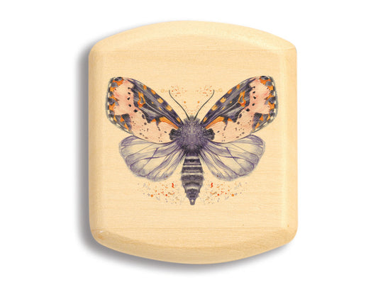 Top View of a 2" Flat Wide Aspen with color printed image of Gray Moth