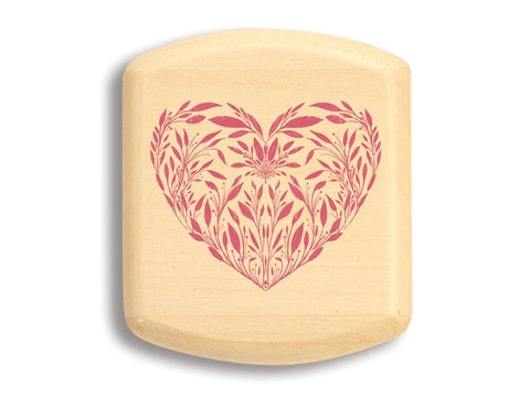 Top View of a 2" Flat Wide Aspen with color printed image of Leaf Heart