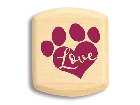 Top View of a 2" Flat Wide Aspen with color printed image of Paw Print Heart