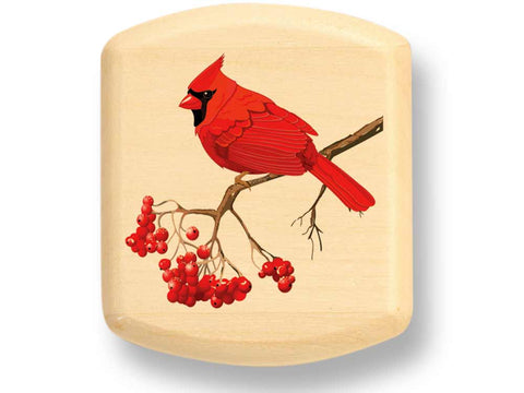 Top View of a 2" Flat Wide Aspen with color printed image of Cardinal