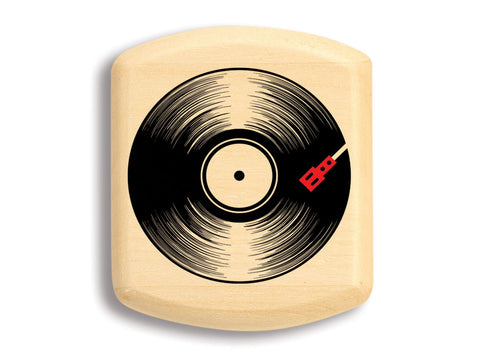 Top View of a 2" Flat Wide Aspen with color printed image of Vinyl Record