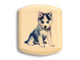 Top View of a 2" Flat Wide Aspen with color printed image of Husky Pup