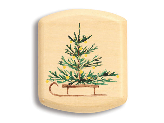 Top View of a 2" Flat Wide Aspen with color printed image of Tree on Sled