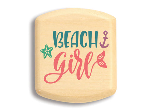 Top View of a 2" Flat Wide Aspen with color printed image of Beach Girl