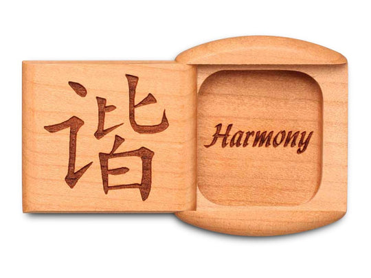 Top View of a 2" Flat Wide Cherry with laser engraved image of Harmony