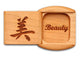 Top View of a 2" Flat Wide Cherry with laser engraved image of Beauty