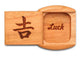 Top View of a 2" Flat Wide Cherry with laser engraved image of Luck