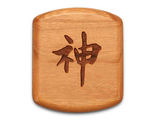 Opened View of a 2" Flat Wide Cherry with laser engraved image of Spirit