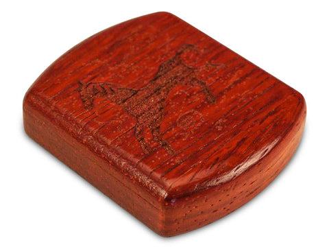 Top View of a 2" Flat Wide Padauk with laser engraved image of Running Horse Power Free