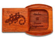 Top View of a 2" Flat Wide Padauk with laser engraved image of Gecko Dreams Forgiveness