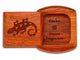 Top View of a 2" Flat Wide Padauk with laser engraved image of Gecko Dreams Forgiveness