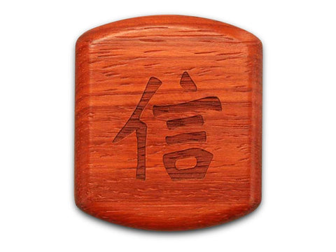 Top View of a 2" Flat Wide Padauk with laser engraved image of Faith