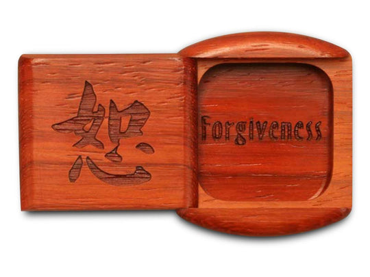 Top View of a 2" Flat Wide Padauk with laser engraved image of Forgiveness