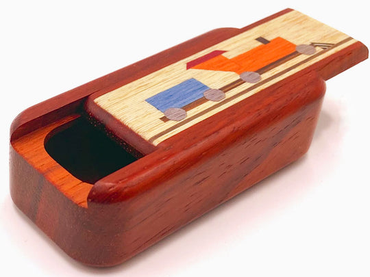 Opened View of a 3" Med Narrow Padauk with inlay pattern of Train Inlay of a 3" Med Narrow Padauk - Train Inlay