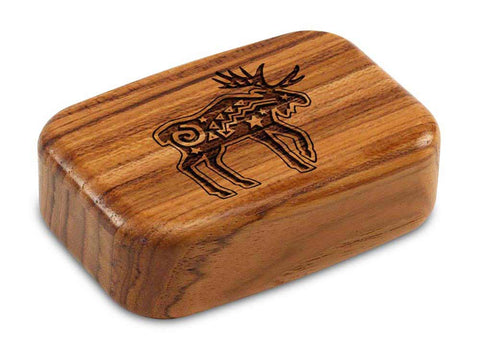 Top View of a 3" Med Wide Teak with laser engraved image of Primitive Moose