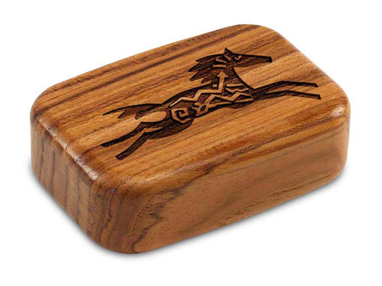 Top View of a 3" Med Wide Teak with laser engraved image of Primitive Horse