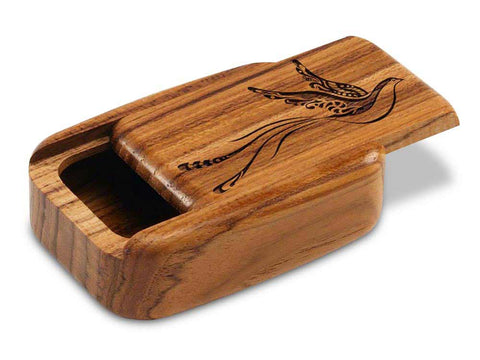 Top View of a 3" Med Wide Teak with laser engraved image of Fantasy Bird