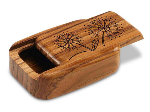 Top View of a 3" Med Wide Teak with laser engraved image of Dandelions