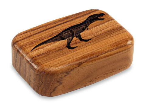 Top View of a 3" Med Wide Teak with laser engraved image of T-Rex