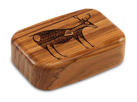 Top View of a 3" Med Wide Teak with laser engraved image of Heartline Deer