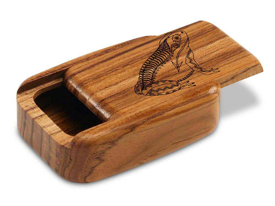 Opened View of a 3" Med Wide Teak with laser engraved image of Heartline Frog