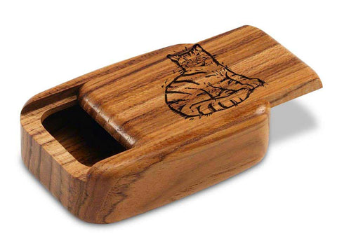 Top View of a 3" Med Wide Teak with laser engraved image of Sketched Cat