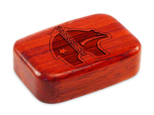 Top View of a 3" Med Wide Padauk with laser engraved image of Heartline Bear, Fancy