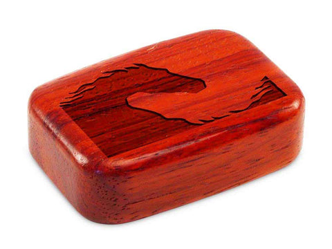 Top View of a 3" Med Wide Padauk with laser engraved image of Yin Yang Horse