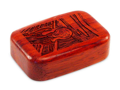 Top View of a 3" Med Wide Padauk with laser engraved image of The Scream