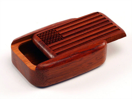 Top View of a 3" Med Wide Padauk with laser engraved image of American Flag