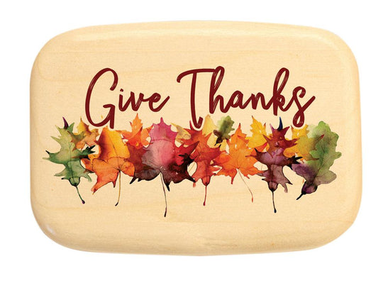 Top View of a 3" Med Wide Aspen with color printed image of Give Thanks