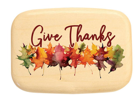 Top View of a 3" Med Wide Aspen with color printed image of Give Thanks