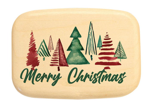 Top View of a 3" Med Wide Aspen with color printed image of Merry Christmas