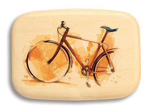 Top View of a 3" Med Wide Aspen with color printed image of Bike Portrait