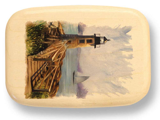 Top View of a 3" Med Wide Aspen with color printed image of Lighthouse