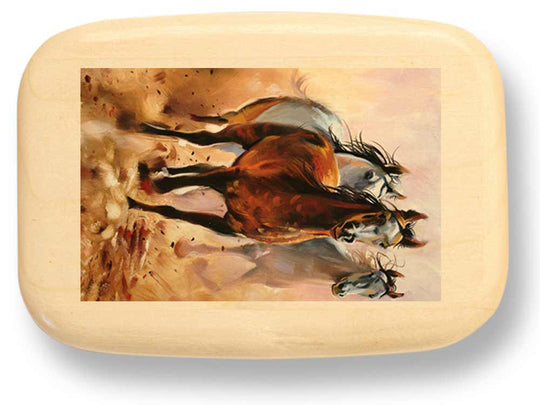 Top View of a 3" Med Wide Aspen with color printed image of Mustangs