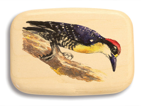 Top View of a 3" Med Wide Aspen with color printed image of Woodpecker