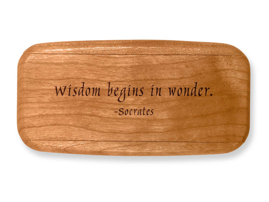 Top VIew of a 4" Med Wide Cherry with laser engraved image of Quote -Socrates