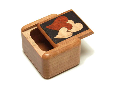 Top View of a 2" Tall Wide Cherry with inlay pattern of  with marquetry pattern of Heart Marquetry Dark of a 2" Tall Wide Cherry - Heart Marquetry Dark