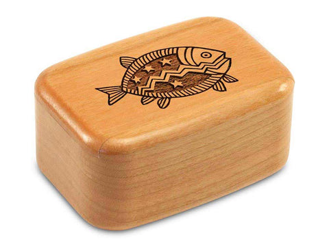 Top View of a 3" Tall Wide Cherry with laser engraved image of Primitive Fish