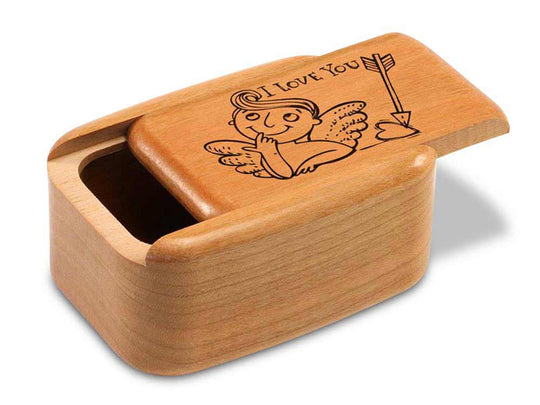 Opened View of a 3" Tall Wide Cherry with laser engraved image of Cupid