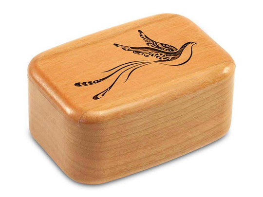 Top View of a 3" Tall Wide Cherry with laser engraved image of Fantasy Bird