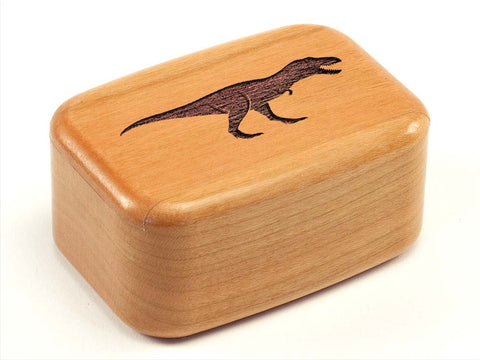 Top View of a 3" Tall Wide Cherry with laser engraved image of T-Rex