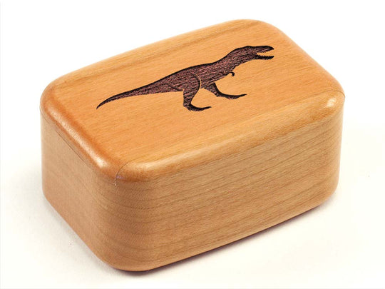 Top View of a 3" Tall Wide Cherry with laser engraved image of T-Rex