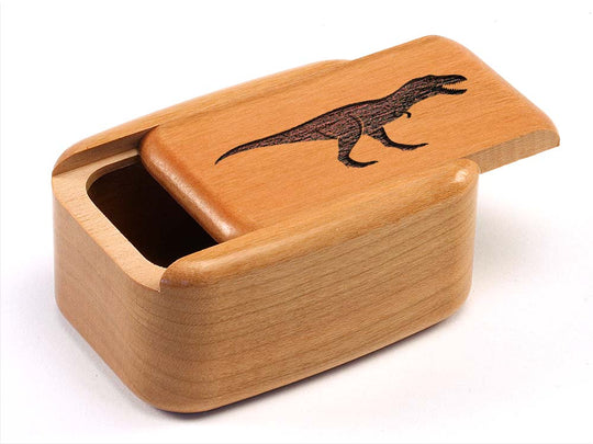 Opened View of a 3" Tall Wide Cherry with laser engraved image of T-Rex