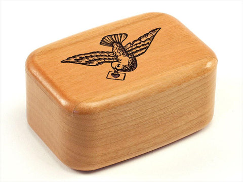 Top View of a 3" Tall Wide Cherry with laser engraved image of Bird Sending Love