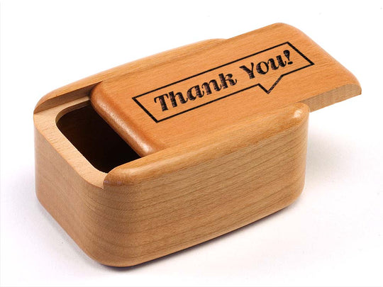 Opened View of a 3" Tall Wide Cherry with laser engraved image of Thank You