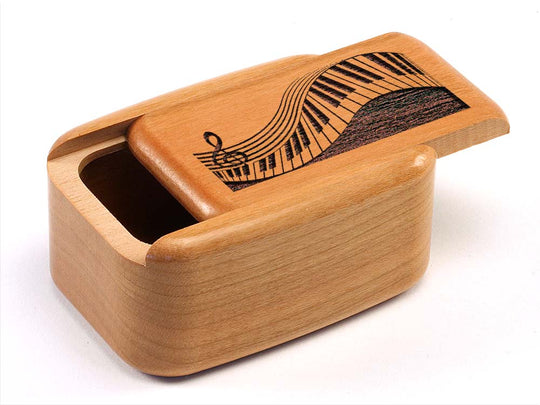 Opened View of a 3" Tall Wide Cherry with laser engraved image of Piano Keyboard