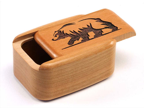 Top View of a 3" Tall Wide Cherry with laser engraved image of Stylized Bear