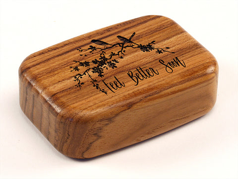 Open View of a Teak Organizer Box with laser engraved image of Feel better soon